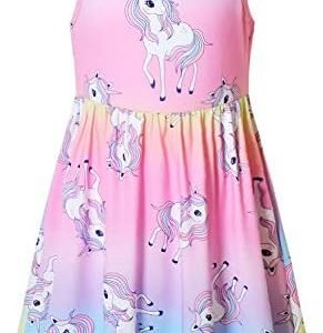 Girls Unicorn Dresses Sleeveless Summer Elastic Waist Rainbow Casual Clothes Girls Unicorn Dresses Sleeveless Summer Elastic Waist Rainbow Casual Clothes