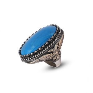 Jewellery Pit – Handmade Vintage Turquoise Dragon Ring with Large Oval Stone, 925 Sterling Silver Men’s Engagement Ring and Silver Polishing Cloth Gift (T 1/2)