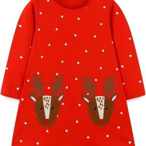 Hongshilian Girls Cotton Long Sleeve Dress Casual Cartoon Appliques Party Dresses Hongshilian Girls Cotton Long Sleeve Dress Casual Cartoon Appliques Party Dresses