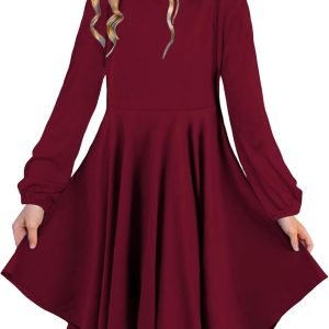 KYMIDY Girls High Low Midi Dress Long Sleeve Boho Swing Casual Dresses with Pockets for Kids 6-12 Years