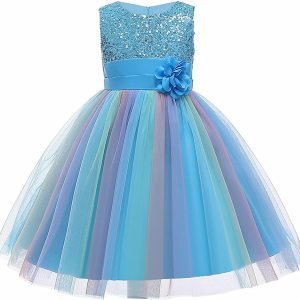 Flower Girls Sequin Party Dress Rainbow Mesh Tulle Princess Lace Ball Gown Prom Flower Girls Sequin Party Dress Rainbow Mesh Tulle Princess Lace Ball Gown Prom