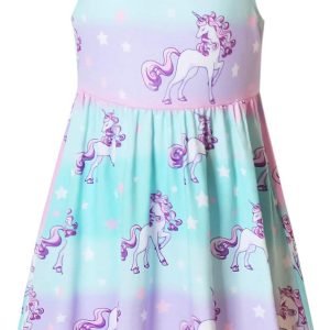 Girls Unicorn Dresses Summer Flutter Sleeve Rainbow Party Clothes for Kids Girls Unicorn Dresses Summer Flutter Sleeve Rainbow Party Clothes for Kids