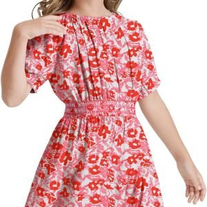 Girls Floral Smocked Waist Dress Church Holiday Playwear Soft Midi Dress with Pockets Girls Floral Smocked Waist Dress Church Holiday Playwear Soft Midi Dress with Pockets