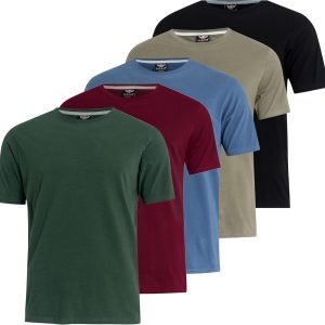 Kandor Mens t Shirt – Packs of 5, t Shirts for Men UK Clothing, Multipack Crew Neck t Shirt Tops, Plain 100% Cotton tee Shirts Pack, Quality Gym Work Men’s t-Shirts, Casual Classic tees
