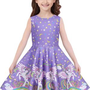 Quedoris Girls Dress Unicorn Printed Casual Party Twirly Dress for Kids in 2t to 10 Years Quedoris Girls Dress Unicorn Printed Casual Party Twirly Dress for Kids in 2t to 10 Years