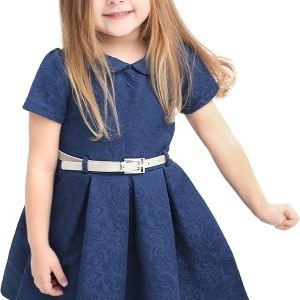 Lilax Little Girls’ Flocked Occasion Dress with Shimmer Belt