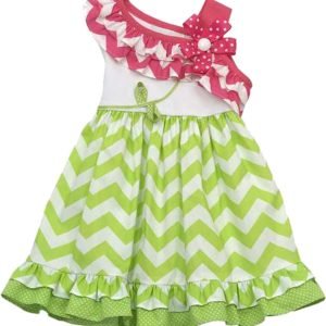 Little Girls 2T-6X Green/White/Pink Chevron Stripe One Shoulder Dress – Buy Now
