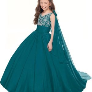 Girls V Neck Pageant Dress Chiffon Princess Birthday Party Dresses Formal Ball Gowns with Flowy Cape PA004 Girls V Neck Pageant Dress Chiffon Princess Birthday Party Dresses Formal Ball Gowns with Flowy Cape PA004
