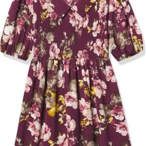 Speechless Girls’ Fit and Flare Short Sleeve Smocked Bodice Dress