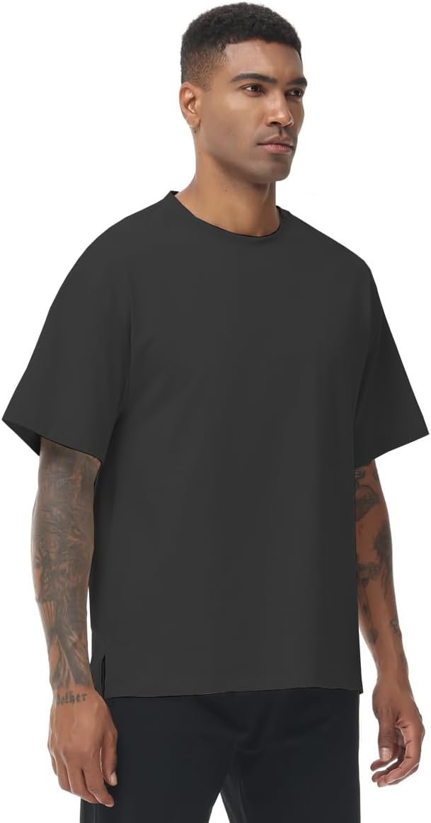 Buy Now : XYKJFIT Men's 1 or 2 Pack Solid Color T-Shirt Short Sleeve Fashion Loose Round Neck Gym Sports Leisure Fitness Top Oversized T-Shirt - Image 3