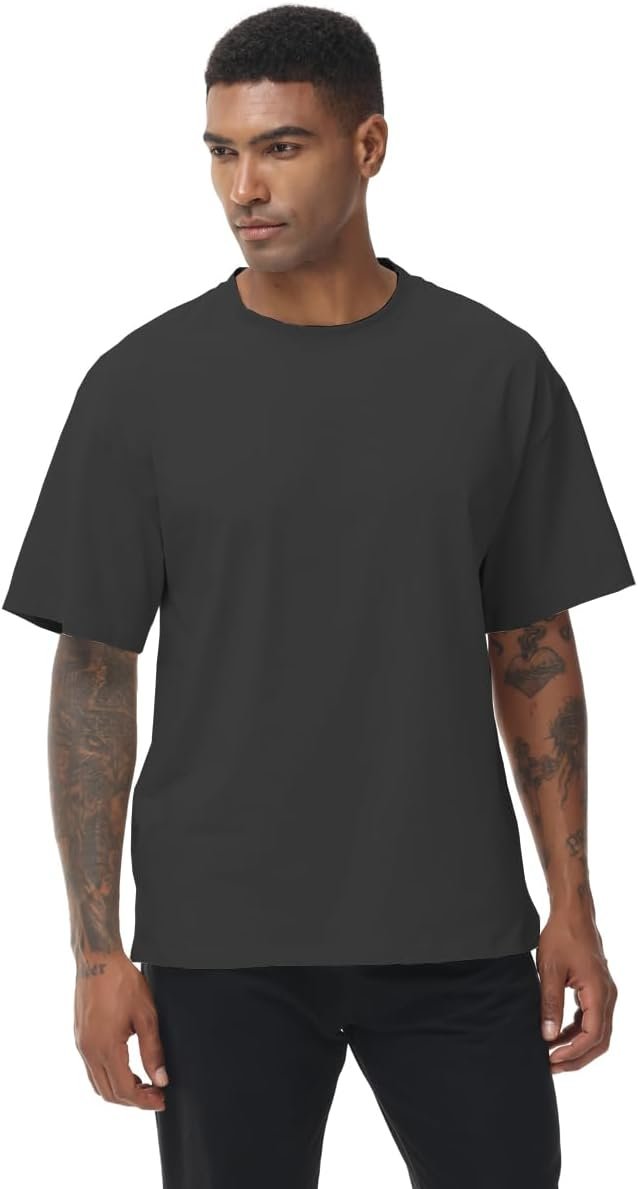 Buy Now : XYKJFIT Men's 1 or 2 Pack Solid Color T-Shirt Short Sleeve Fashion Loose Round Neck Gym Sports Leisure Fitness Top Oversized T-Shirt - Image 7