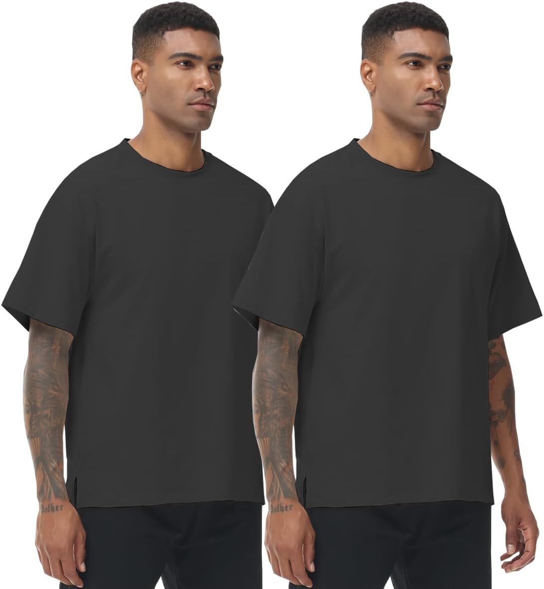 Buy Now : XYKJFIT Men's 1 or 2 Pack Solid Color T-Shirt Short Sleeve Fashion Loose Round Neck Gym Sports Leisure Fitness Top Oversized T-Shirt - Image 8