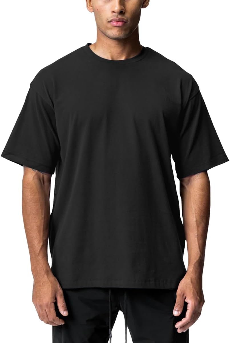 Buy Now : XYKJFIT Men's 1 or 2 Pack Solid Color T-Shirt Short Sleeve Fashion Loose Round Neck Gym Sports Leisure Fitness Top Oversized T-Shirt - Image 6