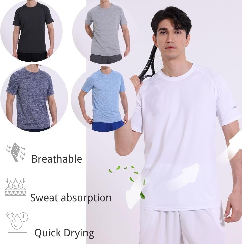 Buy Now : fovdtaa 5 Pack Mens Short Sleeve Crew Neck Gym T Shirt Workout Running Tops Mens Breathable Athletic Shirts Short Sleeve Sport Tops - Image 4