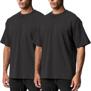 Buy Now : XYKJFIT Men’s 1 or 2 Pack Solid Color T-Shirt Short Sleeve Fashion Loose Round Neck Gym Sports Leisure Fitness Top Oversized T-Shirt