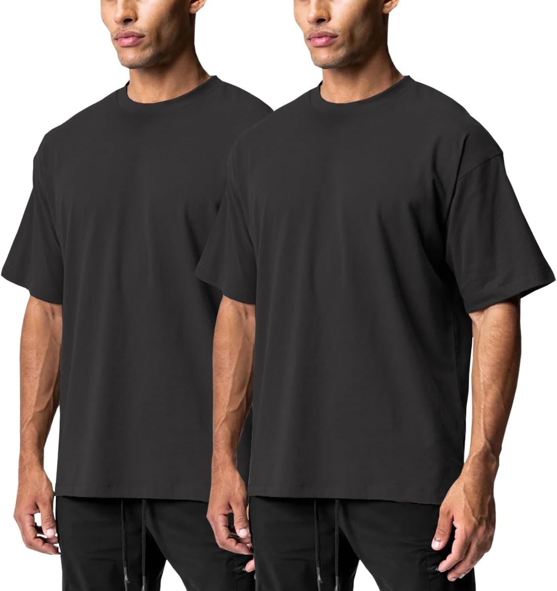 Buy Now : XYKJFIT Men's 1 or 2 Pack Solid Color T-Shirt Short Sleeve Fashion Loose Round Neck Gym Sports Leisure Fitness Top Oversized T-Shirt