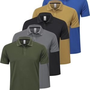 Buy Now : ZENGVEE 1 or 5 Pack Men’s Polo Shirts Breathable Quick-Dry Moisture Wicking Workout Golf Gym Sport Polo T Shirts Casual Collared Tennis Top
