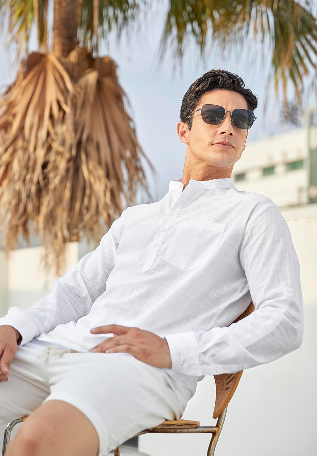 Buy Now : Enlision Mens Casual Cotton Linen Shirt Long Sleeve Button Down Summer Lightweight Henley Shirt Tops - Image 4