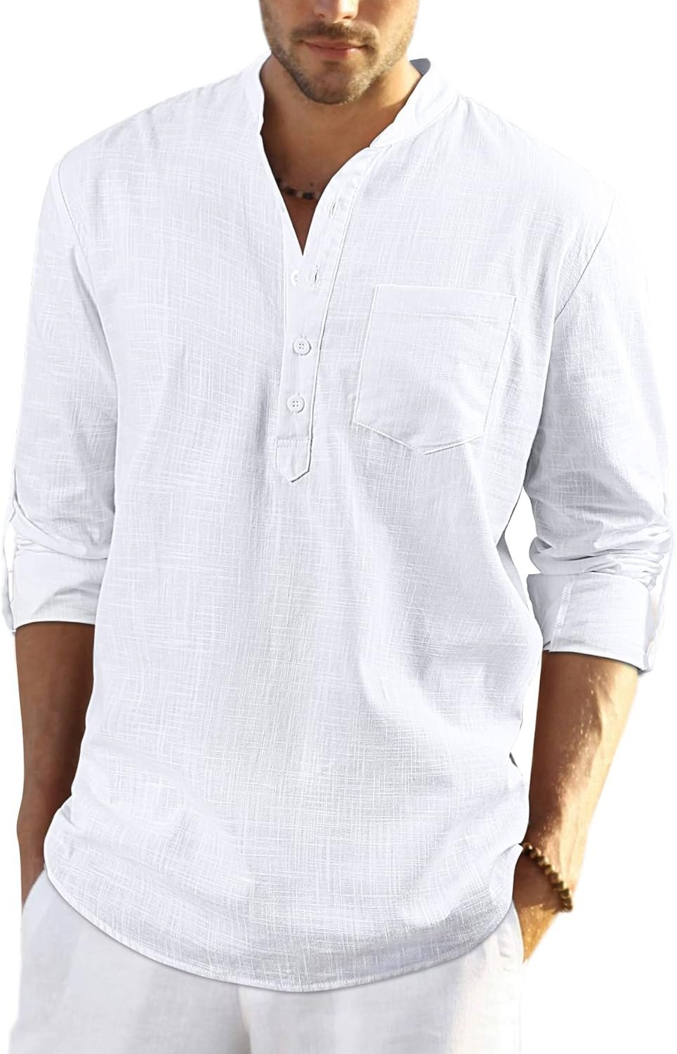 Buy Now : Enlision Mens Casual Cotton Linen Shirt Long Sleeve Button Down Summer Lightweight Henley Shirt Tops