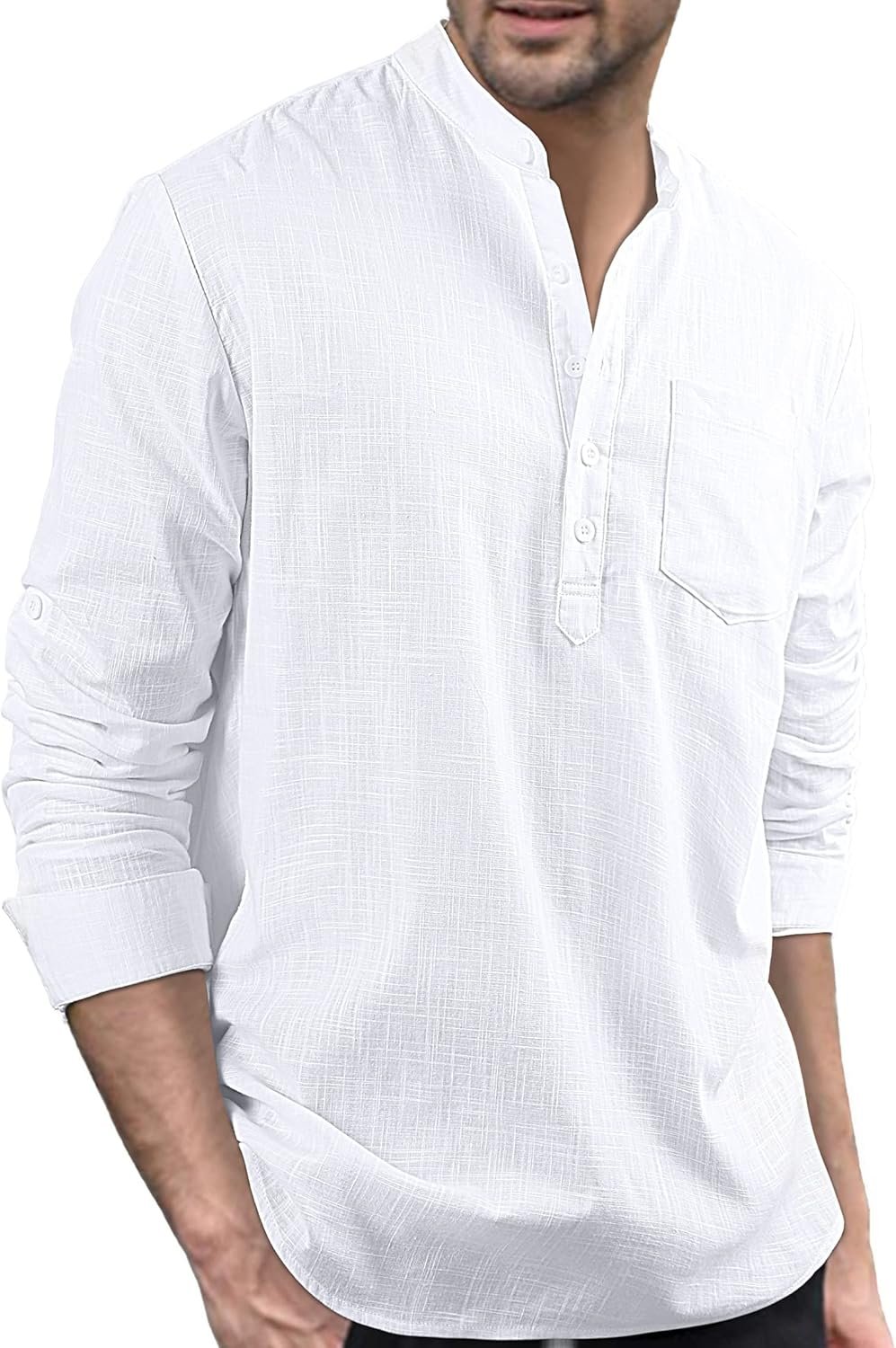 Buy Now : Enlision Mens Casual Cotton Linen Shirt Long Sleeve Button Down Summer Lightweight Henley Shirt Tops - Image 2