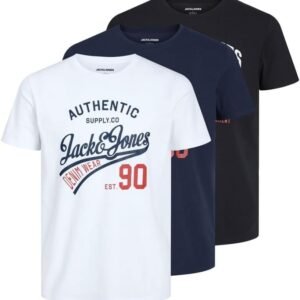 Buy Now : JACK & JONES Mens 3 Pack T-Shirts Comfortable Breathable Summer Crew Neck Cotton T-Shirt for Men UK, Size: S to 2XL