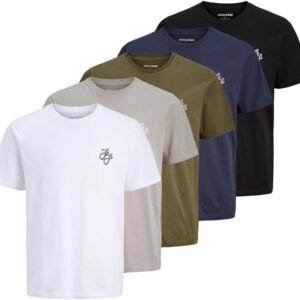 Buy Now : JACK & JONES Mens 5 Pack Short Sleeve T-Shirt Cotton