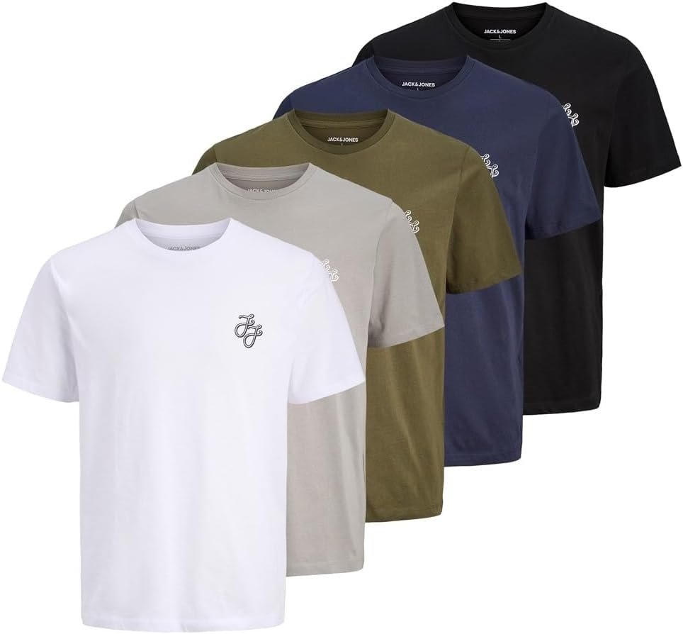 Buy Now : JACK & JONES Mens 5 Pack Short Sleeve T-Shirt Cotton