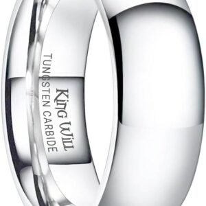 Buy Now : King Will Basic Men’s 2mm 4mm 6mm 8mm High Polished Comfort Fit Domed Tungsten Carbide Ring Silver Black Wedding Band