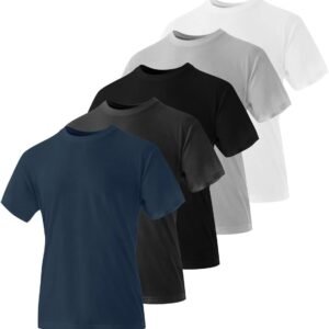 Buy Now : Iron Mountain Mens Crew Neck Organic Cotton Recycled Polyester Eco Friendly Assorted Premium Plain T-Shirts (5 Pack)