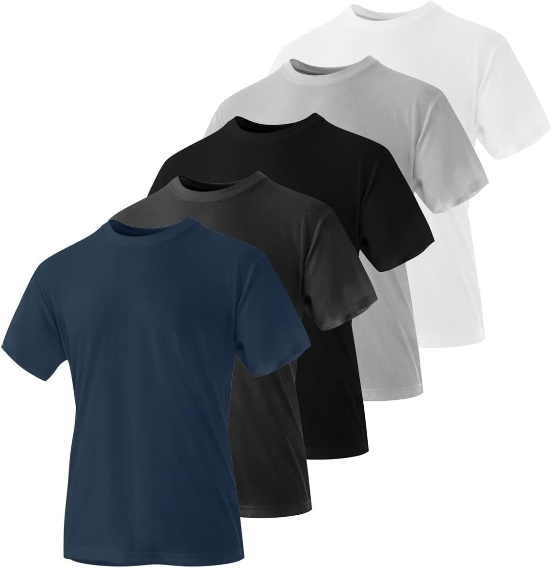 Buy Now : Iron Mountain Mens Crew Neck Organic Cotton Recycled Polyester Eco Friendly Assorted Premium Plain T-Shirts (5 Pack)