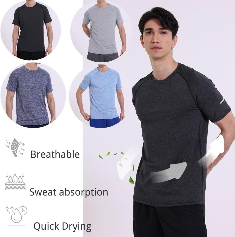 Buy Now : 5 Pack Mens Short Sleeve Crew Neck Gym T Shirt Workout Running Tops Mens Breathable Athletic Shirts Short Sleeve Sport Tops - Image 4