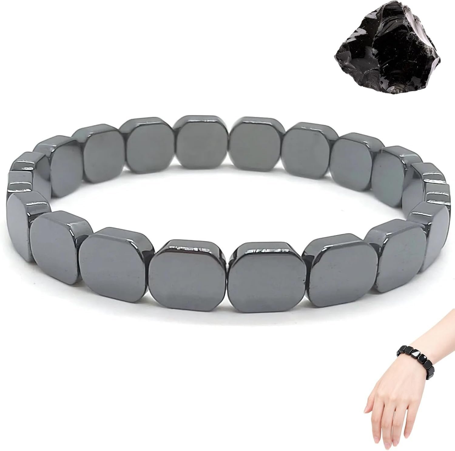 Buy Now : Hemios Hematite Bracelet,Hemis Hematite Bracelet for Men,Black Natural Stone Adjustable Elastic Bracel/ets for Men,Stylish Mens Bracele/ts Gift for Confidence & Strength,Mens Hematit/e Bracele/t