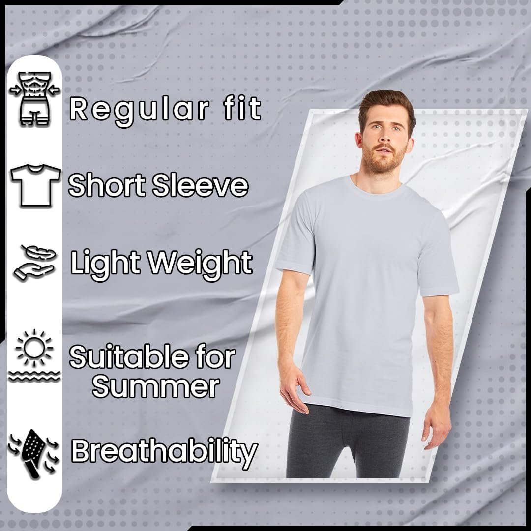 Buy Now : Sock Stack Pack of 3 Mens Plain Crew Neck T Shirts Multipack Work Summer Short Sleeve Slim Fit Breathable T-Shirt for Men - Image 3