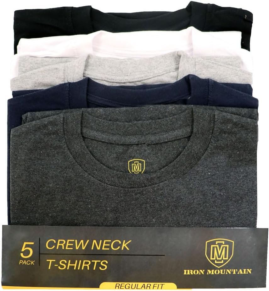 Buy Now : Iron Mountain Mens Crew Neck Organic Cotton Recycled Polyester Eco Friendly Assorted Premium Plain T-Shirts (5 Pack) - Image 7