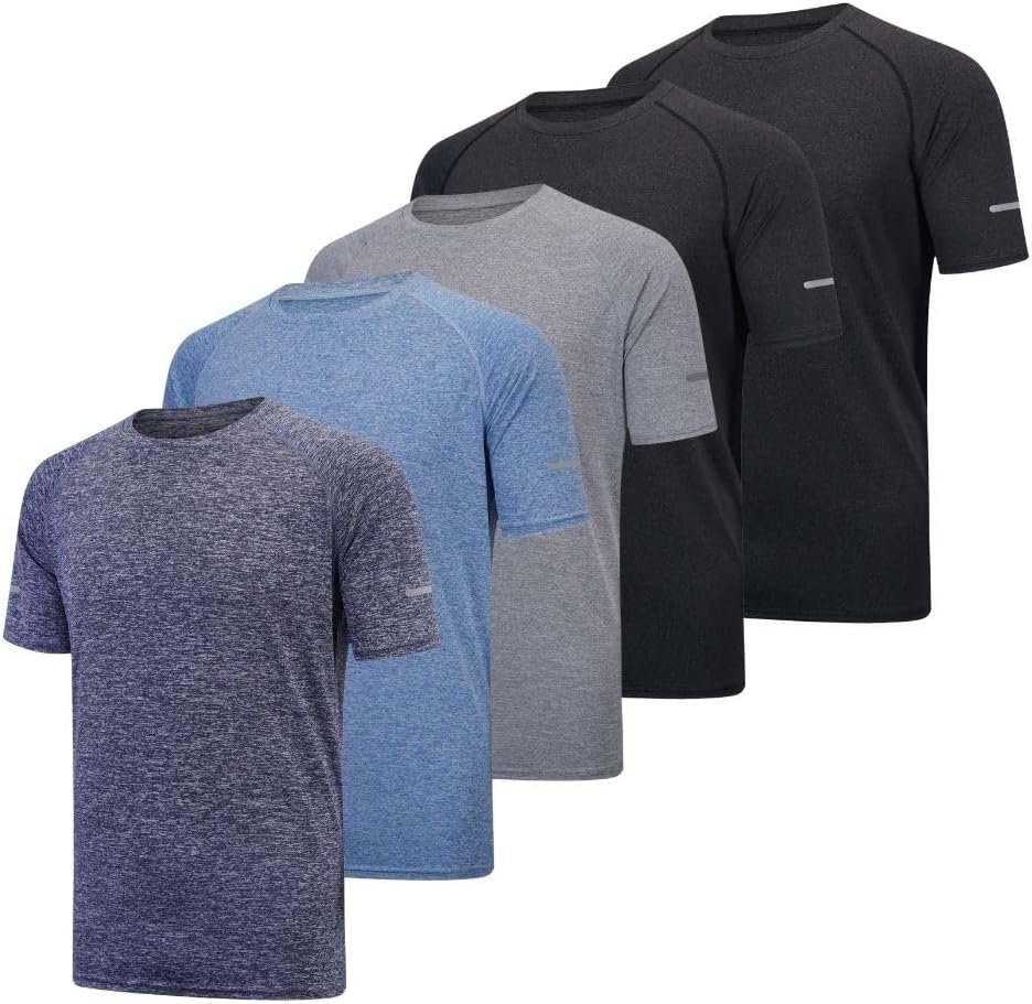 Buy Now : 5 Pack Mens Short Sleeve Crew Neck Gym T Shirt Workout Running Tops Mens Breathable Athletic Shirts Short Sleeve Sport Tops
