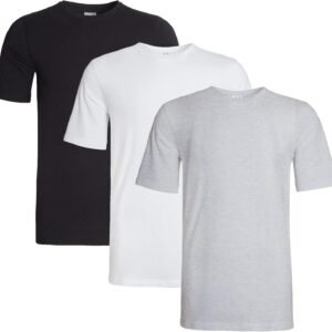 Buy Now : Sock Stack Pack of 3 Mens Plain Crew Neck T Shirts Multipack Work Summer Short Sleeve Slim Fit Breathable T-Shirt for Men