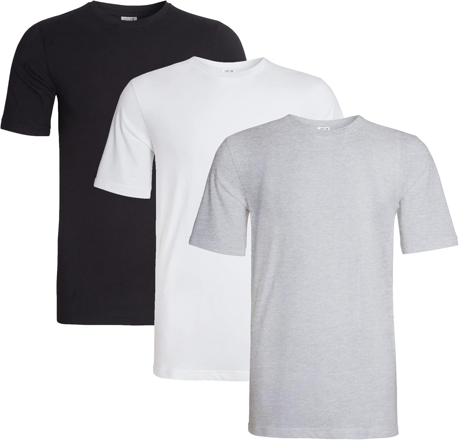 Buy Now : Sock Stack Pack of 3 Mens Plain Crew Neck T Shirts Multipack Work Summer Short Sleeve Slim Fit Breathable T-Shirt for Men