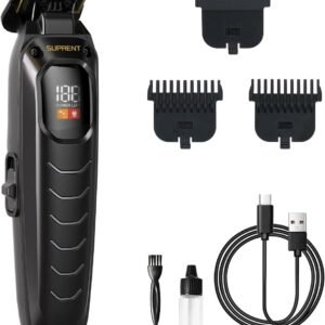 Buy Now : SUPRENT Hair Trimmers for Men – Zero Gapped T Blade Outliner Beard Trimmer with LED Display, Cordless Rechargeable Trimmers for Home Use with Titanium Blades (Black)