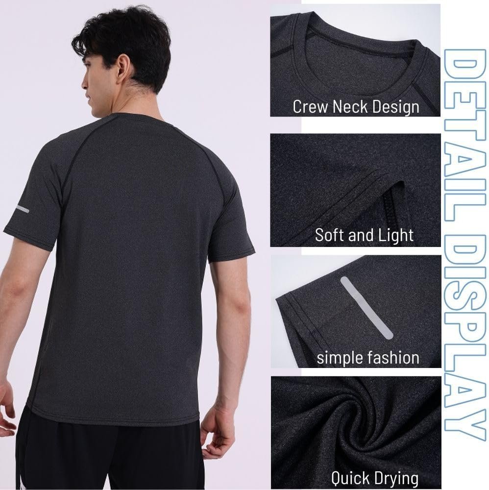 Buy Now : 5 Pack Mens Short Sleeve Crew Neck Gym T Shirt Workout Running Tops Mens Breathable Athletic Shirts Short Sleeve Sport Tops - Image 6