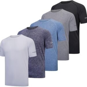 Buy Now : 5 Pack Mens Short Sleeve Crew Neck Gym T Shirt Workout Running Tops Mens Breathable Athletic Shirts Short Sleeve Sport Tops