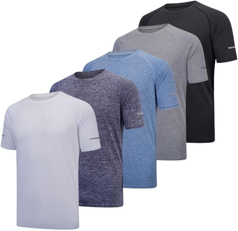 Buy Now : 5 Pack Mens Short Sleeve Crew Neck Gym T Shirt Workout Running Tops Mens Breathable Athletic Shirts Short Sleeve Sport Tops