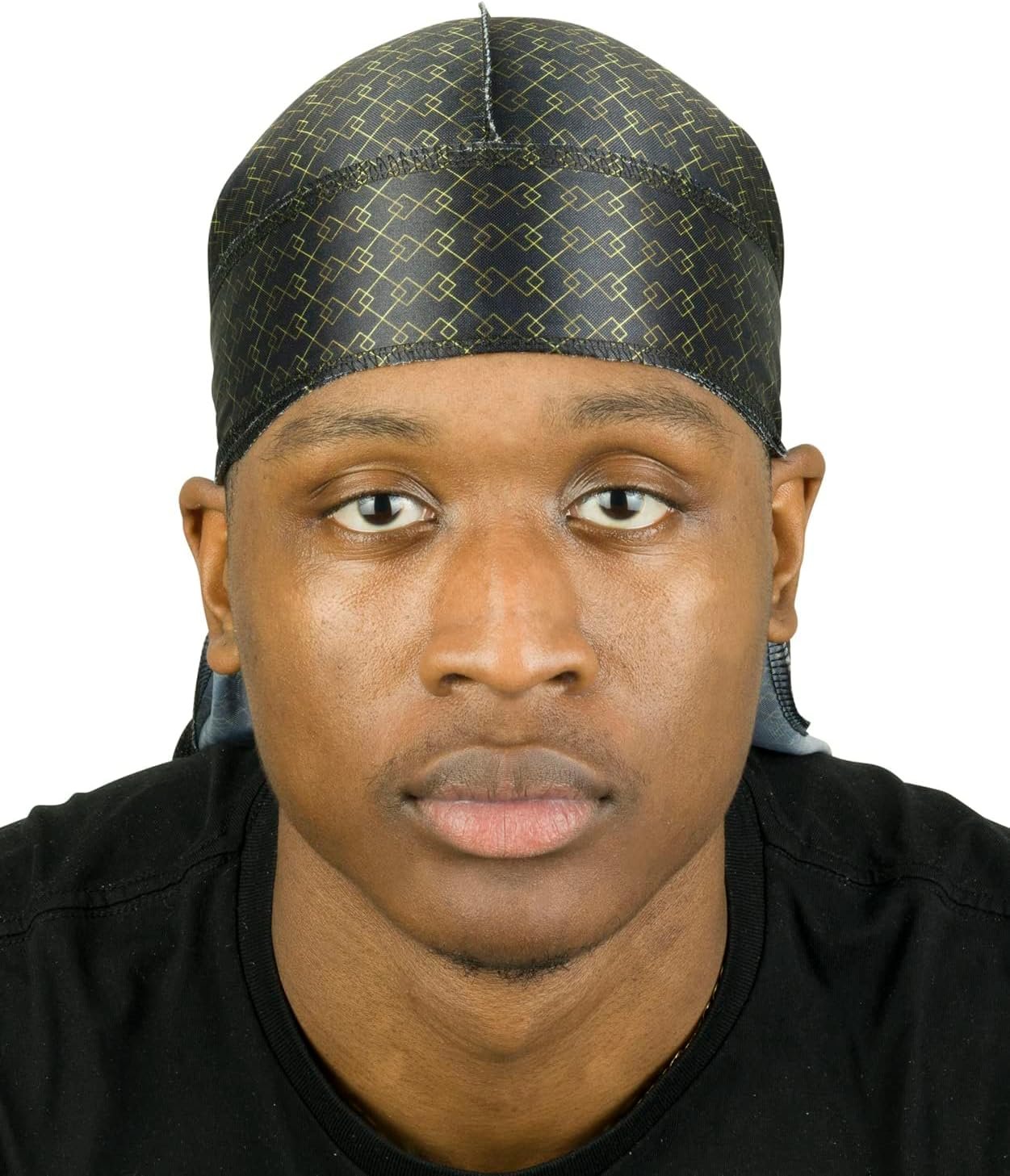 Buy Now : Roman-T Premium Silky Satin Durag - Designer Durags for Men and Women - Long, Wide Tails - Black N Gold