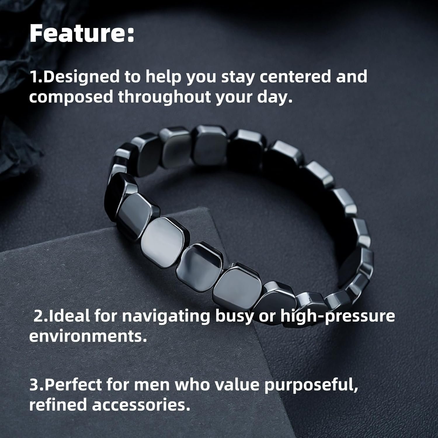 Buy Now : Hemios Hematite Bracelet,Hemis Hematite Bracelet for Men,Black Natural Stone Adjustable Elastic Bracel/ets for Men,Stylish Mens Bracele/ts Gift for Confidence & Strength,Mens Hematit/e Bracele/t - Image 3