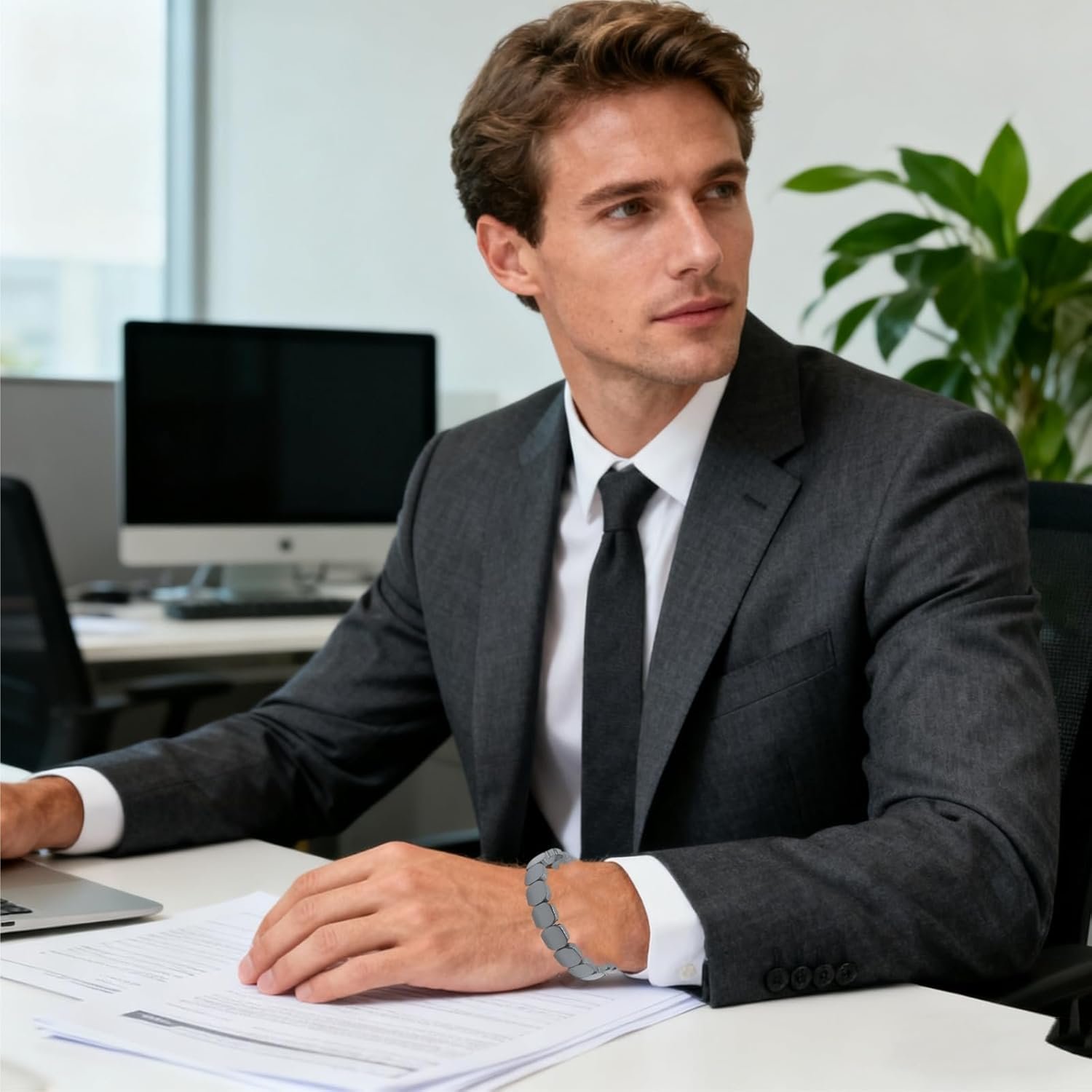 Buy Now : Hemios Hematite Bracelet,Hemis Hematite Bracelet for Men,Black Natural Stone Adjustable Elastic Bracel/ets for Men,Stylish Mens Bracele/ts Gift for Confidence & Strength,Mens Hematit/e Bracele/t - Image 4