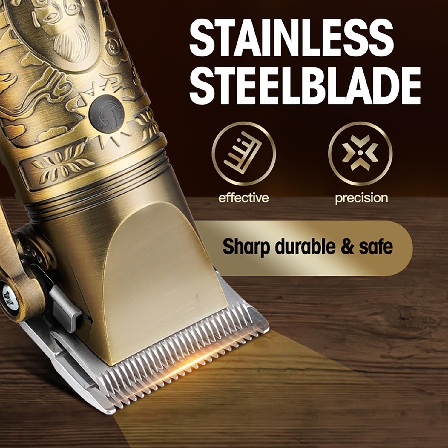 Buy Now : Roziapro Professional Hair Clippers Cordless Beard Trimmer for Men Zero Gapped T-Blade Trimmer USB Rechargeable Haircut Kit (Golden) - Image 3