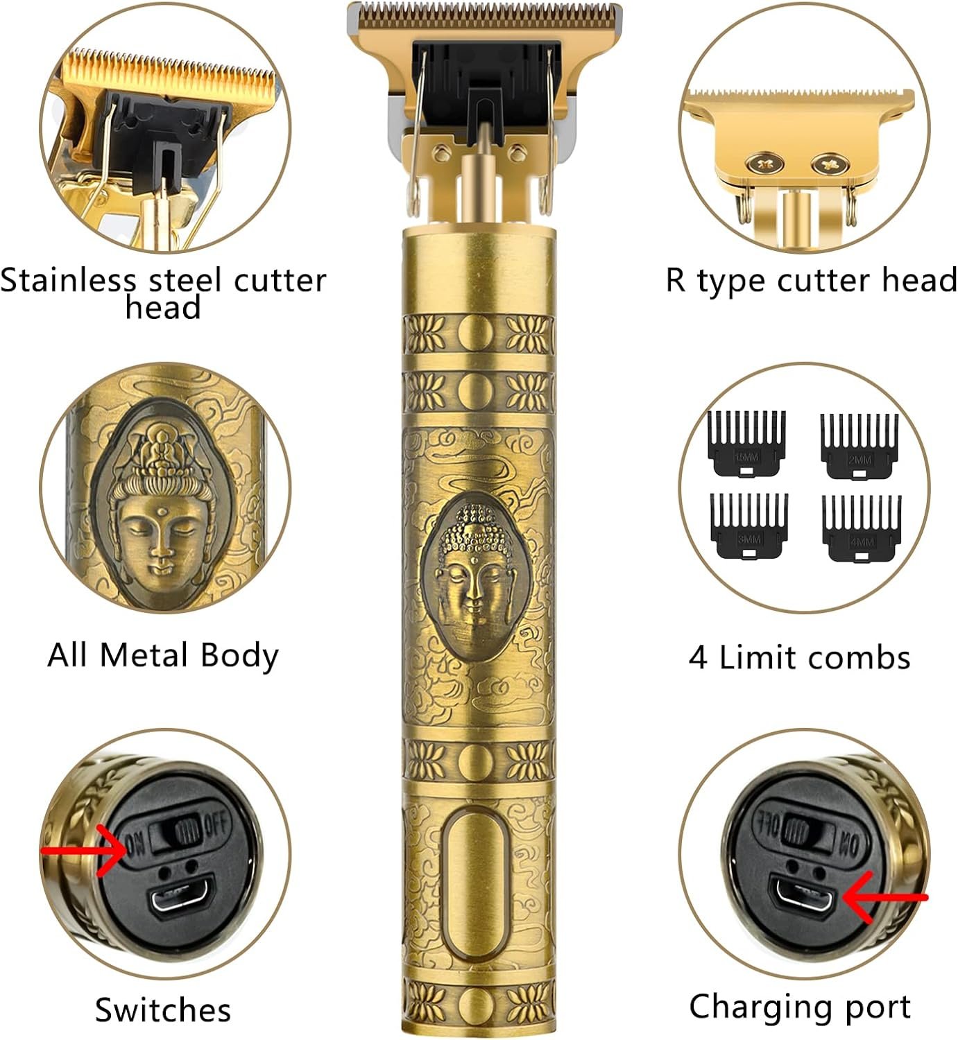 Buy Now : Hair Clippers Men 4 Limited Comb, Electric Beard Trimmer with Waterproof T-Blade, USB Chargeable Men's Hair Clipper for Gift, Beard Grooming Kit for Barbers Haircut (Gold) - Image 2