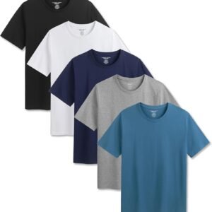Buy Now : Mens T-Shirt 5 Pack Multicoloured Short Sleeve Shirts for Mens Tee Crew Neck Cotton Shirts – Lightweight and Comfortable – Size S-4XL