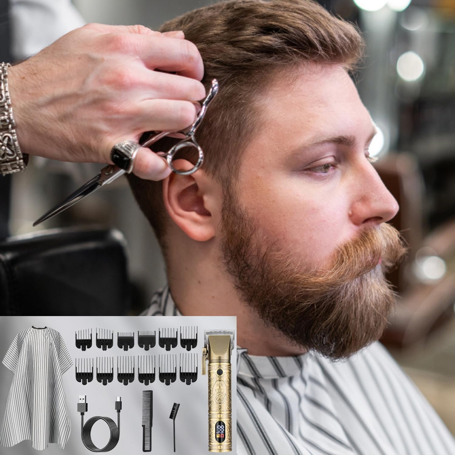 Buy Now : Roziapro Professional Hair Clippers Cordless Beard Trimmer for Men Zero Gapped T-Blade Trimmer USB Rechargeable Haircut Kit (Golden) - Image 7