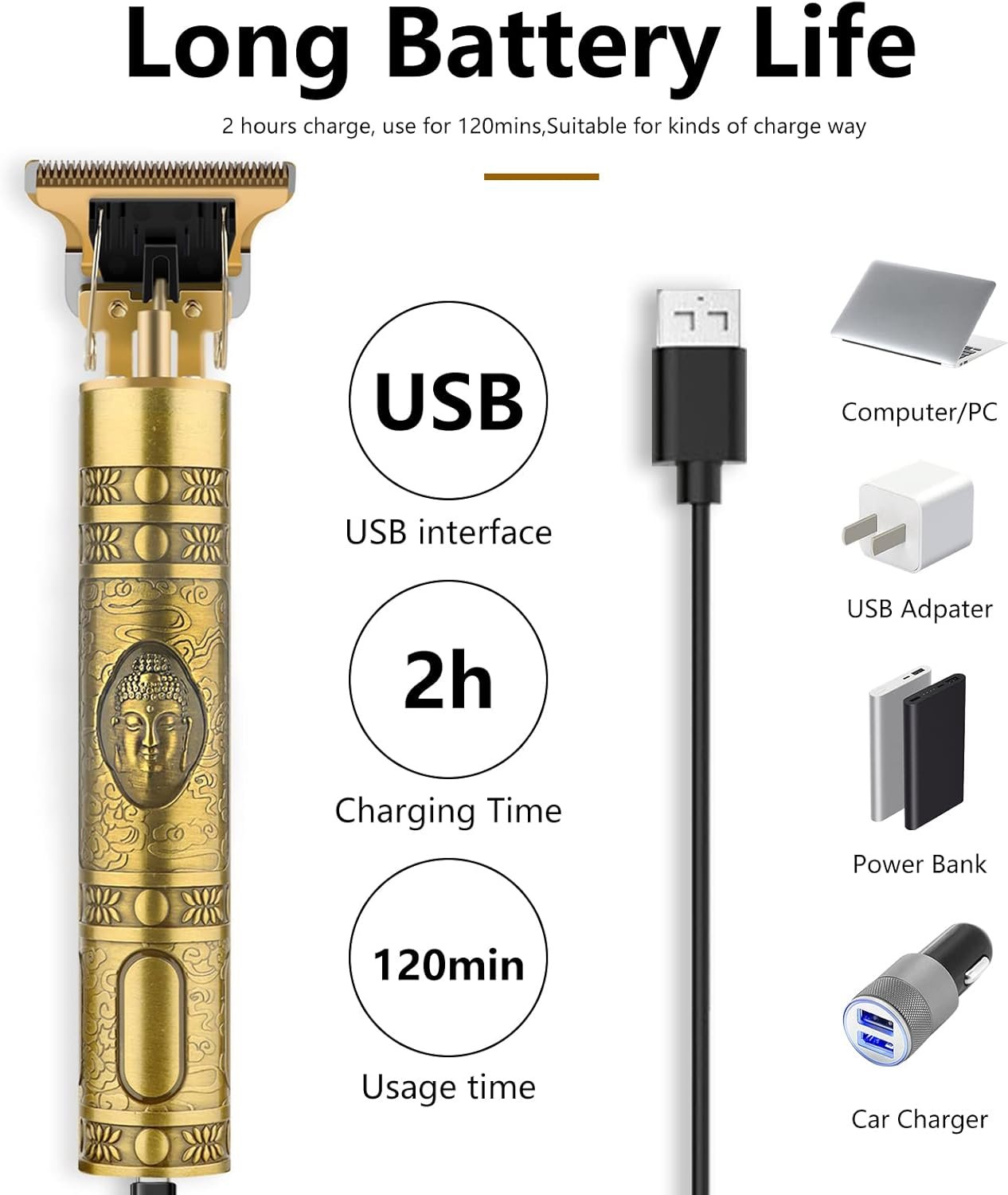 Buy Now : Hair Clippers Men 4 Limited Comb, Electric Beard Trimmer with Waterproof T-Blade, USB Chargeable Men's Hair Clipper for Gift, Beard Grooming Kit for Barbers Haircut (Gold) - Image 4