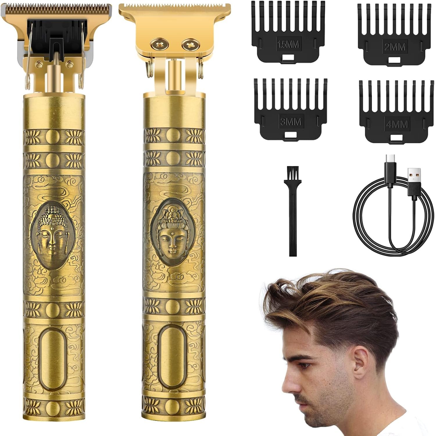 Buy Now : Hair Clippers Men 4 Limited Comb, Electric Beard Trimmer with Waterproof T-Blade, USB Chargeable Men's Hair Clipper for Gift, Beard Grooming Kit for Barbers Haircut (Gold)
